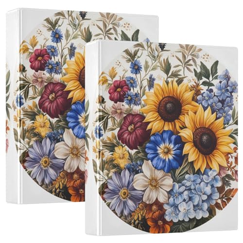 Ringbuch mit runden Ringen, 3,5 cm, Notizbuch, Ordner mit Klemmbrett, 1/2er-Pack, Schulbedarf, Einband, Hardcover, Herbstblumen, Sonnenblume, Rittersporn, Pfingstrosen, Weiß Ringbuch mit runden Ringen, 3,5 cm, Notizbuch, Ordner mit Klemmbrett, 1/2er-Pack, Schulbedarf, Einband, Hardcover, Herbstblumen, Sonnenblume, Rittersporn, Pfingstrosen, Weiß von GuoChe