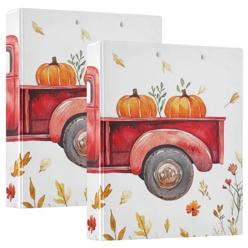 Ringbuch mit runden Ringen, 3,5 cm mit Innentaschen, 1/2 Packungen für Briefgröße (27,9 x 21,6 cm), Hardcover, Herbst-LKW-Kürbis von GuoChe