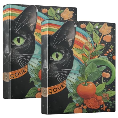 Ringbuch mit runden Ringen, 3,5 cm mit Innentaschen, 1/2er-Pack, College-Ordner für Studenten, Hardcover, Dschungel, schwarze Katze, St von GuoChe