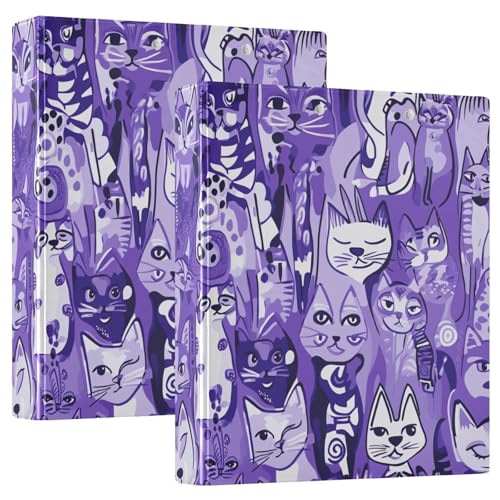 Ringbuch mit runden Ringen, 3,5 cm mit Taschen, 1/2 Packungen, Ordner für Studenten, Hardcover, süße lustige Katzen, Violett Ringbuch mit runden Ringen, 3,5 cm mit Taschen, 1/2 Packungen, Ordner für Studenten, Hardcover, süße lustige Katzen, Violett von GuoChe