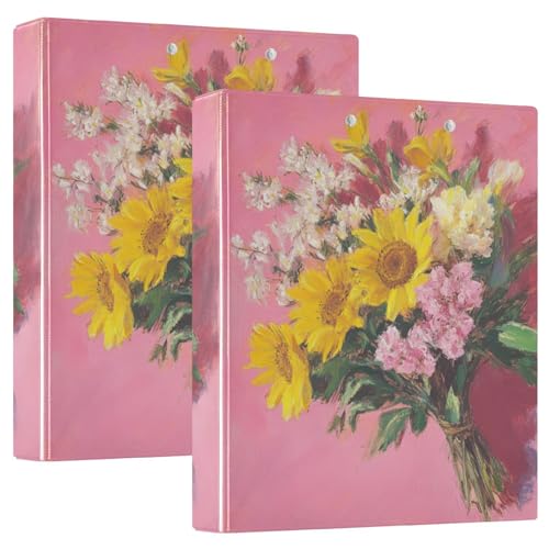 Ringbuch mit runden Ringen, 3,8 cm, mit Innentaschen, 1/2 Packung Ordner, Schulbedarf, 200 Blatt, Ölgemälde-Strauß auf rosa von GuoChe