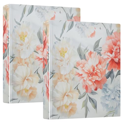 Ringbücher mit drei Ringen, 1 und 1/2 Zoll mit Taschen, 1/2er-Pack, College-Ordner für Studenten, 200 Blatt, weiß-rote Blumen von GuoChe