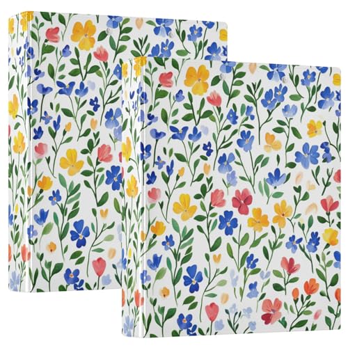 Ringordner 1-1/2 Zoll mit Tascheneinband, 1/2 Stück, Schulbedarf, Hardcover, Frühling, niedliche bunte Blumen, Weiß, 3 Stück von GuoChe