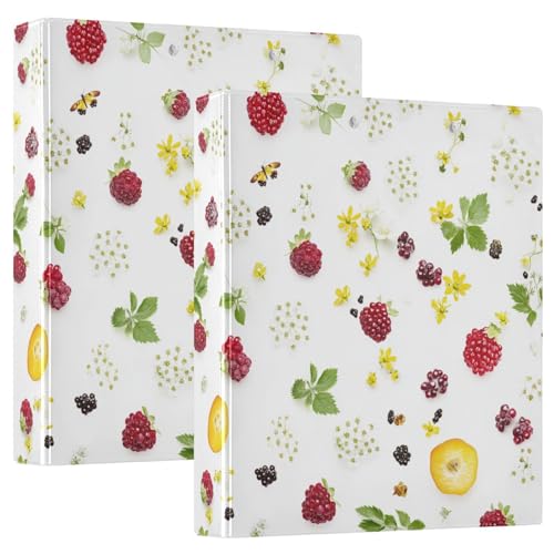Ringordner mit runden Ringen, 3,8 cm, mit Innentaschen, 1/2er-Pack, Ordner für Studenten, Hardcover, Sweet Berry Fruit, Weiß Ringordner mit runden Ringen, 3,8 cm, mit Innentaschen, 1/2er-Pack, Ordner für Studenten, Hardcover, Sweet Berry Fruit, Weiß von GuoChe
