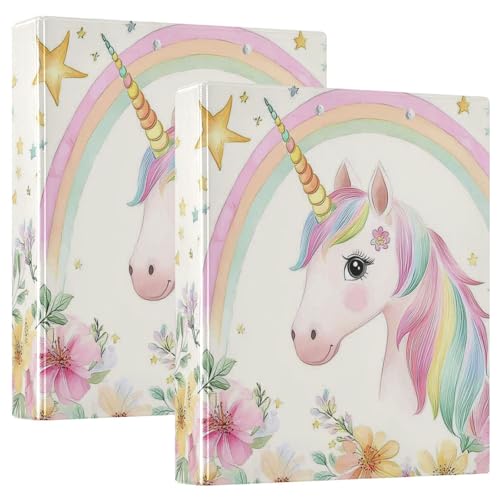 Runde Ringbücher 1 und 1/2 Zoll Ordner mit Klemmbrett 1/2 Stück College Ordner für Studenten Hardcover Regenbogen Einhörner und Blumen Runde Ringbücher 1 und 1/2 Zoll Ordner mit Klemmbrett 1/2 Stück College Ordner für Studenten Hardcover Regenbogen Einhörner und Blumen von GuoChe