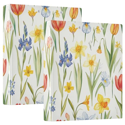 Runde Ringbücher 3,5 cm mit Klemmbrett, 1/2 Packung Ordner für Studenten, 200 Blatt, niedliche Frühlingsblumen, rustikales Weiß von GuoChe