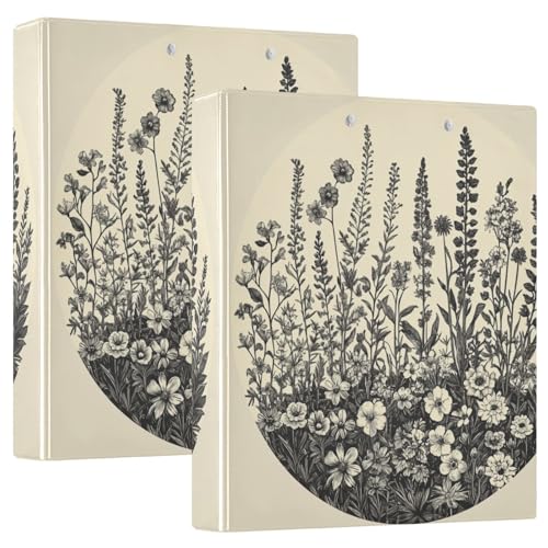 Runde Ringbücher 3,5 cm mit Taschen, 1/2 Packungen, Schulordner, 200 Blatt, Frühlingsblumen, Narzissen, Iris, Sukkulenten von GuoChe