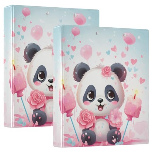 Runde Ringbücher 3,5 cm mit Taschen, 1/2 Stück, College-Ordner für Studenten, Hardcover, niedliche Panda-Blume von GuoChe
