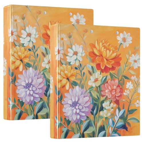 Runde Ringbücher 3,5 cm mit Taschen, 1/2er-Pack, Schulbedarf, Hardcover, Sommerblumen, Blumenstrauß, Orange von GuoChe