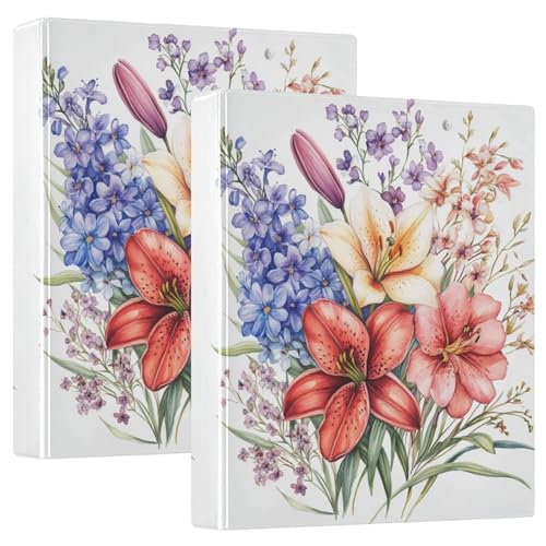 Runde Ringbücher 3,5 cm mit Tascheneinband, 1/2 Packungen, Ordner für Studenten, Hardcover, Frühlingsblumen, Maiglöckchen, Pfingstrosen, Weiß von GuoChe