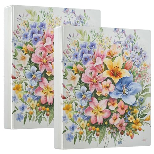 Runde Ringbücher 3,5 cm mit Tascheneinband, 1/2er-Pack, Schulbedarf, Hardcover, Frühlingsblumen, Lilie von GuoChe