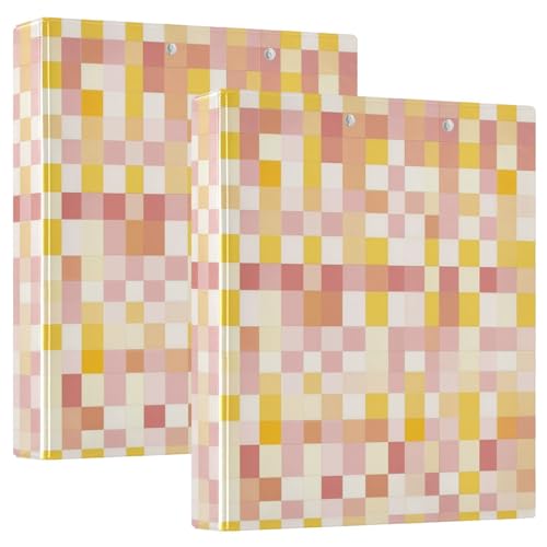 Runde Ringbücher 3,8 cm mit Innentaschen, 1/2 Packungen, Ordner für die Schule, 200 Blatt, lustiges Karomuster, Gelb/Rotgold von GuoChe