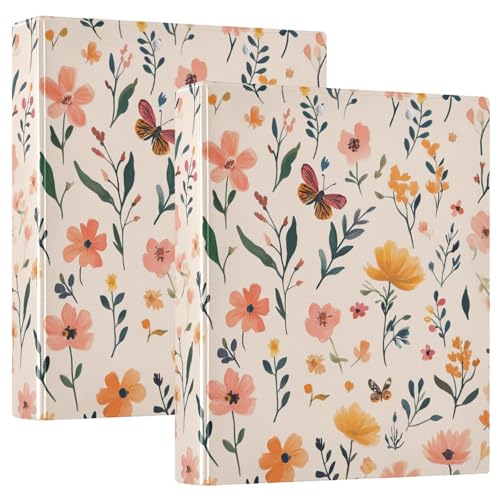 Runde Ringbücher 3,8 cm mit Klemmbrett, 1/2er-Pack, Ordner für die Schule, Hardcover, niedliche Frühlingsblumen, rustikales Beige Runde Ringbücher 3,8 cm mit Klemmbrett, 1/2er-Pack, Ordner für die Schule, Hardcover, niedliche Frühlingsblumen, rustikales Beige von GuoChe