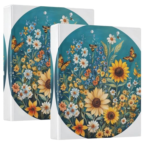 Runde Ringe Notizblock Ordner 1 und einen halben Zoll mit Taschen 1/2 Pack Schulmaterial Hardcover Herbst Blumen Sonnenblume Klint Schmetterlinge Bienen Runde Ringe Notizblock Ordner 1 und einen halben Zoll mit Taschen 1/2 Pack Schulmaterial Hardcover Herbst Blumen Sonnenblume Klint Schmetterlinge Bienen von GuoChe
