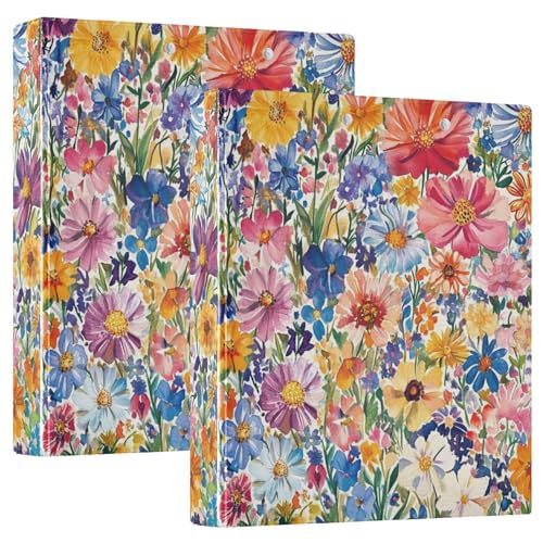 Runder Ringbuch, 1 und 1/2 Zoll, mit Tascheneinband, 1/2 Packung Ordner, Schulordner, 200 Blatt, Aquarell, bunte Blumen Runder Ringbuch, 1 und 1/2 Zoll, mit Tascheneinband, 1/2 Packung Ordner, Schulordner, 200 Blatt, Aquarell, bunte Blumen von GuoChe