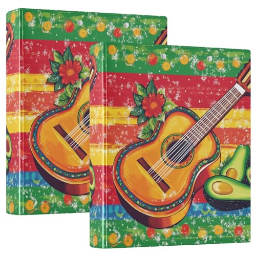 Runder Ringbuch, 3,5 cm, mit Tascheneinband, 1/2er-Pack, Schulbedarf, Hardcover, mexikanischer Stil, Cinco De Mayo Gitarre, Avocados von GuoChe