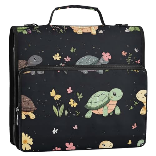 Schildkröten-Blumenmuster, 3,8 cm, 3-Ring-Organizer, Ordner mit Schultergurt, mehrere Taschen, Schulbedarf, Organizer für die Schule Schildkröten-Blumenmuster, 3,8 cm, 3-Ring-Organizer, Ordner mit Schultergurt, mehrere Taschen, Schulbedarf, Organizer für die Schule von GuoChe