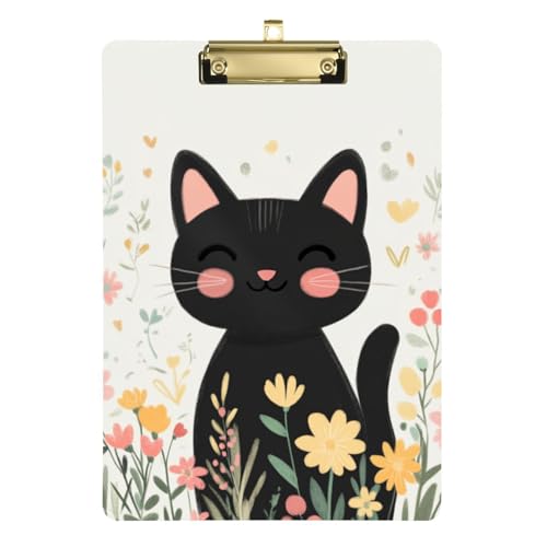 Schwarze Katze mit Blumen, Klassenzimmer-Klemmbrett-Set, wasserdicht, für legale Frauen, Basketball-Trainer Schwarze Katze mit Blumen, Klassenzimmer-Klemmbrett-Set, wasserdicht, für legale Frauen, Basketball-Trainer von GuoChe
