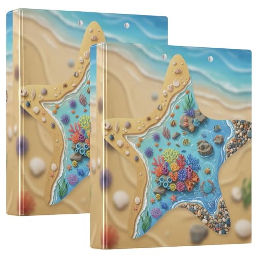 Starfish Tidal Pool Collage Klemmbrett Ordner mit Taschen, 1 Packung, 3,8 cm, ästhetischer Ordner, Schreibwaren, hält 200 Blatt von GuoChe