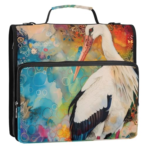 Storch bunter Kunstdruck, 3 Ringe, Büroordner, Organizer mit Schultergurt und Griff, wasserdicht, Dokumentenmappe für Schule/Büro Storch bunter Kunstdruck, 3 Ringe, Büroordner, Organizer mit Schultergurt und Griff, wasserdicht, Dokumentenmappe für Schule/Büro von GuoChe