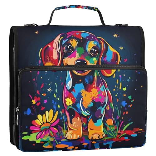 Sweet Dackel 3 Ringe 3,8 cm Reißverschluss Ordner Organizer mit Schultergurt und Griff, mehrere Taschen, Dokumentenmappe, Organizer für Schule und Büro Sweet Dackel 3 Ringe 3,8 cm Reißverschluss Ordner Organizer mit Schultergurt und Griff, mehrere Taschen, Dokumentenmappe, Organizer für Schule und Büro von GuoChe