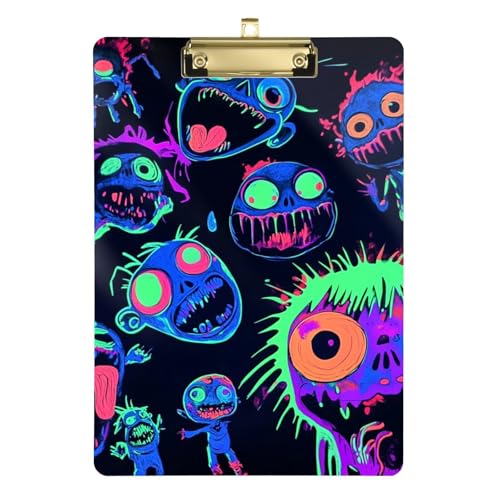 Taktisches Klemmbrett aus Acryl, niedlich, für Fußball, Softball, Coaching, Größe 22,9 x 30,5 cm, buntes Monster von GuoChe