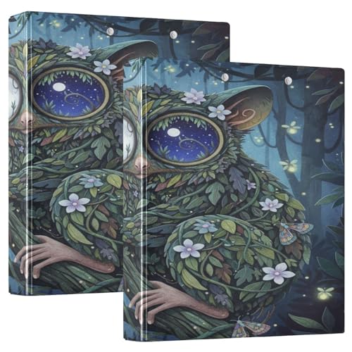 Tarsier Nighttime Dschungel-Collage D-Ringordner mit Taschen, 1 Packung, 3,8 cm, Büroordner, Schreibwarenzubehör für Briefgröße (27,9 x 21,6 cm) von GuoChe