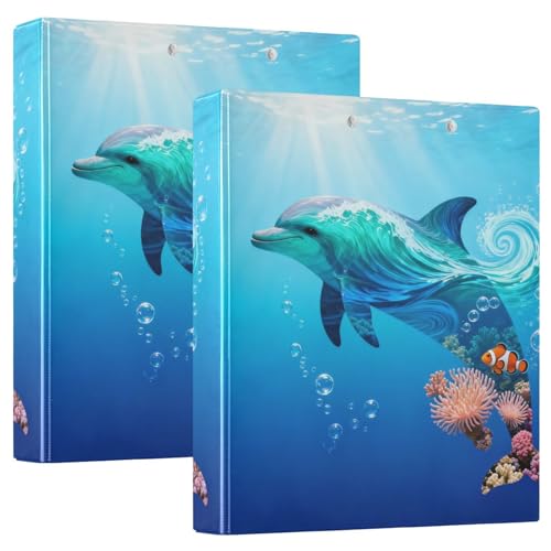 Unterwasser-Delfin-Landschaft, Tier-Collage, D-Ringe, Ordner mit Klemmbrett, 1 Packung, 3,8 cm, Büroordner, Lehrerbedarf, für 200 Blatt von GuoChe