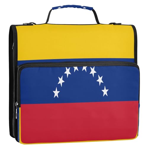 Venezuela-Flagge, 3,8 cm, 3 Ringe, Büroordner mit Schultergurt und Griff, wasserdicht, Dokumenten-Organizer für Schule/Büro von GuoChe