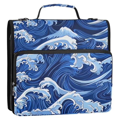 Wave Blue Japanische Kunst, 3,8 cm, 3-Ring-Ordner mit extra Taschen mit Schultergurt und Griff, Laege-Kapazität, Dokumentenmappe, Organizer für Schule und Büro Wave Blue Japanische Kunst, 3,8 cm, 3-Ring-Ordner mit extra Taschen mit Schultergurt und Griff, Laege-Kapazität, Dokumentenmappe, Organizer für Schule und Büro von GuoChe