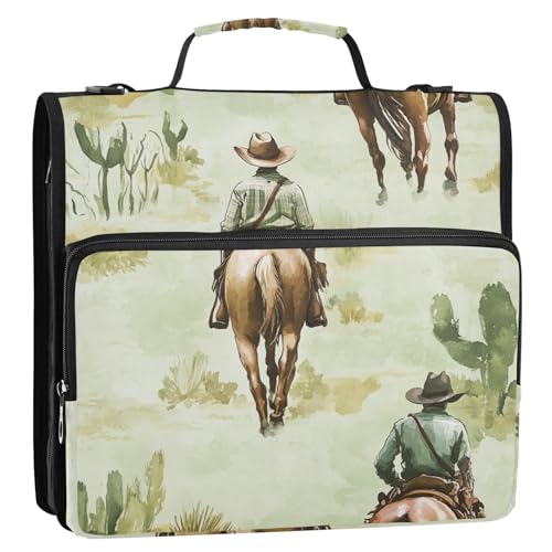 Western-Cowboy-Cowboy-/Pferde-Ringbuch mit 3 Ringen, stabiles Reißverschlussbuch mit Gurt, inklusive Reißverschlusstasche, tragbar, für Zuhause, Reisen, sichere Aufbewahrungstasche für die Schule von GuoChe