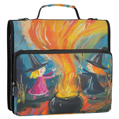 Witches are Brewing Potions in A Big Cauldron Over an Open Fire 3 Rings School Zipper Binder with Shoulder Strap Includes Zip Pocket Document Binder Organizer for School/Office von GuoChe