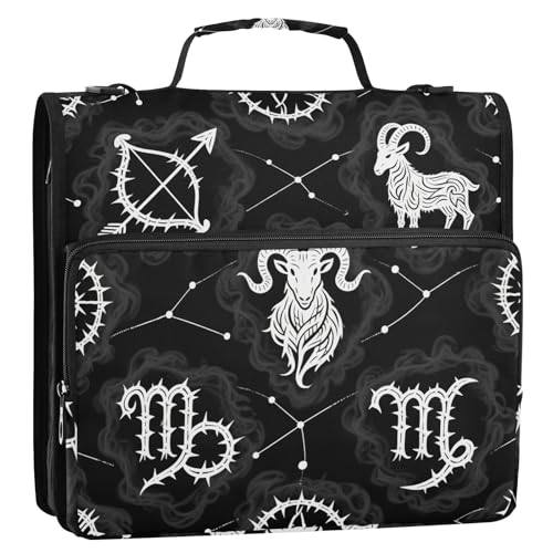 Zodiac Organizer mit 3 Ringen, 3 Ringe, mit Griff und abnehmbarem Schultergurt, mehrere Taschen, tragbar, für Zuhause, Reisen, sichere Aufbewahrungstasche, geeignet für Mittelschule, 3,8 cm, Schwarz von GuoChe