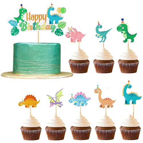 Guoguonb 17 Stück Dinosaurier Tortendekoration Dino Cupcake Topper Picks Muffins Dessert Dekoration für Kinder Geburtstag Baby Shower Party von Guoguonb