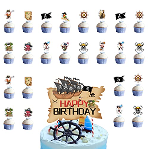 Guoguonb 25 Stück Piratenthema Party Deko Pirate Boot Cake Toppers Happy Birthday Cake Toppers Piraten Kuchen Topper Cupcake für Piraten Themenorientierte Geburtstags von Guoguonb