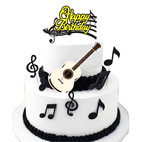 Guoguonb 28 Stück Musiknoten Cupcake Topper Happy Birthday Cake Toppers Tortendeko Gitarre Cake Torten Muffin Dekoration Picks für Mädchen Junge Kinder Musikalisches Thema Party von Guoguonb