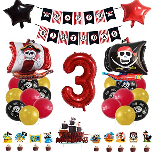 Guoguonb 3 Jahr Pirate Thematische Dekoration Set Happy Birthday Banner Großes Zahlen 3 FolienBallon Luftballon Tortendeko für Pirate Thema Kindergeburtstag Halloween Party Guoguonb 3 Jahr Pirate Thematische Dekoration Set Happy Birthday Banner Großes Zahlen 3 FolienBallon Luftballon Tortendeko für Pirate Thema Kindergeburtstag Halloween Party von Guoguonb
