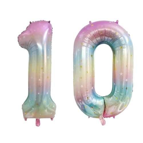 Guoguonb 40 Zoll Zahl 10. Geburtstag Deko Riesen Aufblasbar Helium Folienballon Nummer 10 Luftballons Personalisiertes Design Ballon für Gedenktag Geburtstag Dekoration (Regenbogen) von Guoguonb