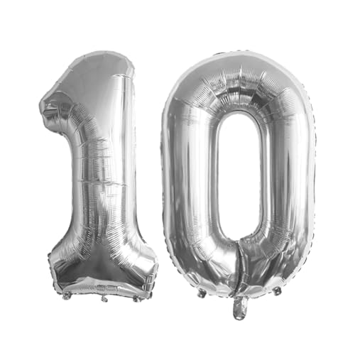 Guoguonb 40 Zoll Zahl 10. Geburtstag Deko Riesen Aufblasbar Helium Folienballon Nummer 10 Luftballons Personalisiertes Design Ballon für Gedenktag Geburtstag Dekoration (Silber) von Guoguonb