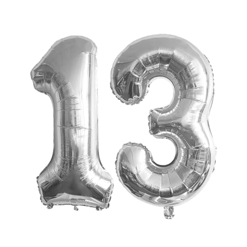 Guoguonb 40 Zoll Zahl 13. Geburtstag Deko Riesen Aufblasbar Helium Folienballon Nummer 13 Luftballons Personalisiertes Design Ballon für Gedenktag Geburtstag Dekoration (Silber) von Guoguonb