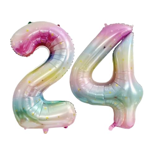 Guoguonb 40 Zoll Zahl 24. Geburtstag Deko Riesen Aufblasbar Helium Folienballon Nummer 24 Luftballons Personalisiertes Design Ballon für Gedenktag Geburtstag Dekoration (Regenbogen) von Guoguonb