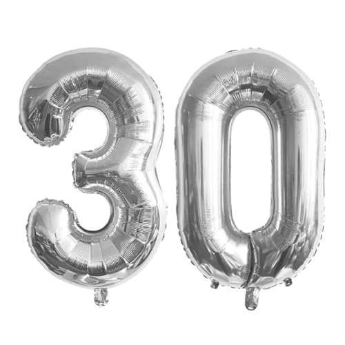 Guoguonb 40 Zoll Zahl 30. Geburtstag Deko Riesen Aufblasbar Helium Folienballon Nummer 30 Luftballons Personalisiertes Design Ballon für Gedenktag Geburtstag Dekoration (Silber) von Guoguonb