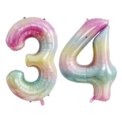Guoguonb 40 Zoll Zahl 34. Geburtstag Deko Riesen Aufblasbar Helium Folienballon Nummer 34 Luftballons Personalisiertes Design Ballon für Gedenktag Geburtstag Dekoration (Regenbogen) von Guoguonb