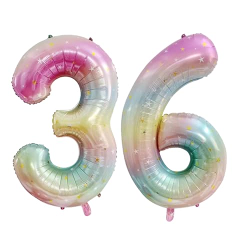 Guoguonb 40 Zoll Zahl 36. Geburtstag Deko Riesen Aufblasbar Helium Folienballon Nummer 36 Luftballons Personalisiertes Design Ballon für Gedenktag Geburtstag Dekoration (Regenbogen) von Guoguonb