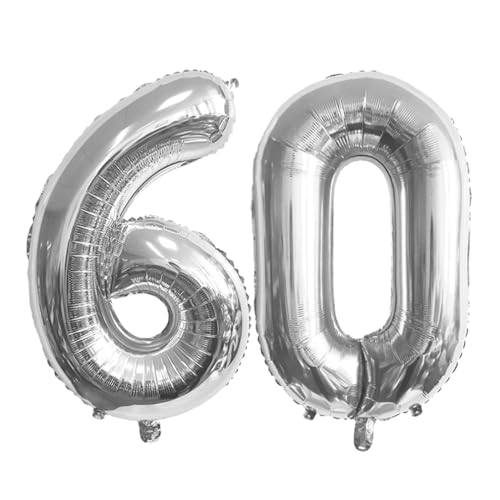 Guoguonb 40 Zoll Zahl 60. Geburtstag Deko Riesen Aufblasbar Helium Folienballon Nummer 60 Luftballons Personalisiertes Design Ballon für Gedenktag Geburtstag Dekoration (Silber) von Guoguonb