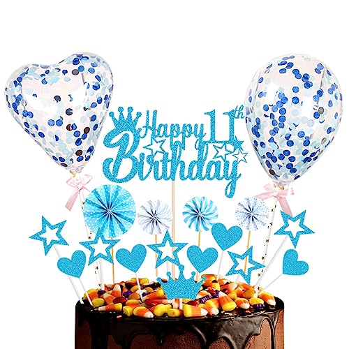 Guoguonb Blau Tortendeko Happy 11th Birthday 11 Jahre Mädchen Jungen Kuchendeko Herz Stern Ballon Glitter Cake Topper für 11. Geburtstag Party Kuchen Deko Guoguonb Blau Tortendeko Happy 11th Birthday 11 Jahre Mädchen Jungen Kuchendeko Herz Stern Ballon Glitter Cake Topper für 11. Geburtstag Party Kuchen Deko von Guoguonb