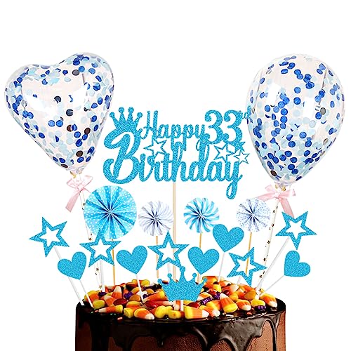 Guoguonb Blau Tortendeko Happy 33th Birthday 33 Jahre Männer Damen Kuchendeko Herz Stern Ballon Glitter Cake Topper für 33. Geburtstag Party Kuchen Deko Guoguonb Blau Tortendeko Happy 33th Birthday 33 Jahre Männer Damen Kuchendeko Herz Stern Ballon Glitter Cake Topper für 33. Geburtstag Party Kuchen Deko von Guoguonb