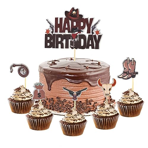 Guoguonb Cowboy-Kuchenaufsatz 1 Groß Happy Birthday Cake Topper und 15 Stück Cupcake Western Kuchen Topper für Cowboy Thema Geburtstagsparty Guoguonb Cowboy-Kuchenaufsatz 1 Groß Happy Birthday Cake Topper und 15 Stück Cupcake Western Kuchen Topper für Cowboy Thema Geburtstagsparty von Guoguonb