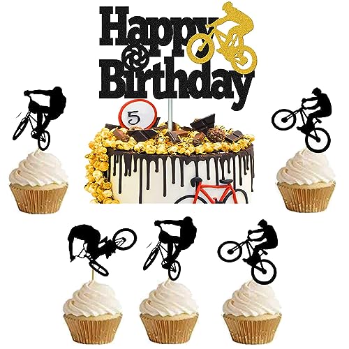 Guoguonb Fahrrad Tortendekorationen 1 Groß Happy Birthday Cake Topper und 24 Stück Fahrrad Cupcake für Junge Guoguonb Fahrrad Tortendekorationen 1 Groß Happy Birthday Cake Topper und 24 Stück Fahrrad Cupcake für Junge von Guoguonb