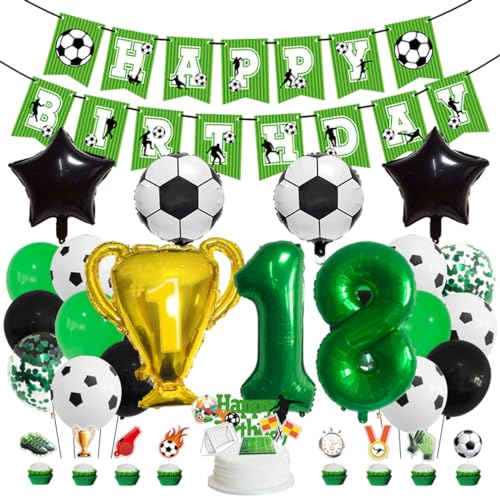 Guoguonb Fußball-Themen Geburtstag Dekoration Set Großes Fußball Luftballon Zahl 18 Balloon Happy Birthday Banner Fußball-Kuchendekoration für 18st Birthday Geburtstagsszene Party Dekoration von Guoguonb